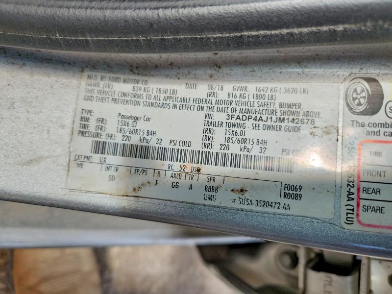 60501876 :رقم المزاد ، 3FADP4AJ1JM142678 vin ، 2018 Ford Fiesta مزاد بيع