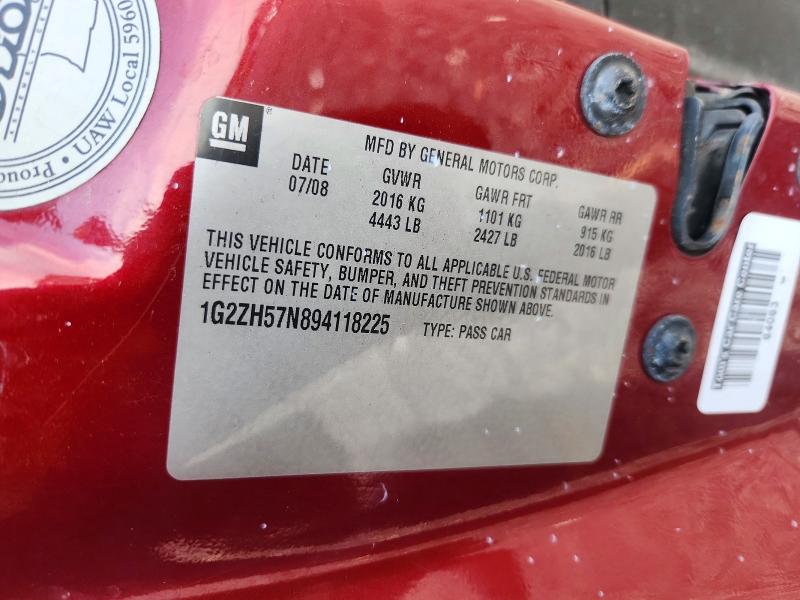 60436416 :رقم المزاد ، 1G2ZH57N894118225 vin ، 2009 Pontiac G6 مزاد بيع