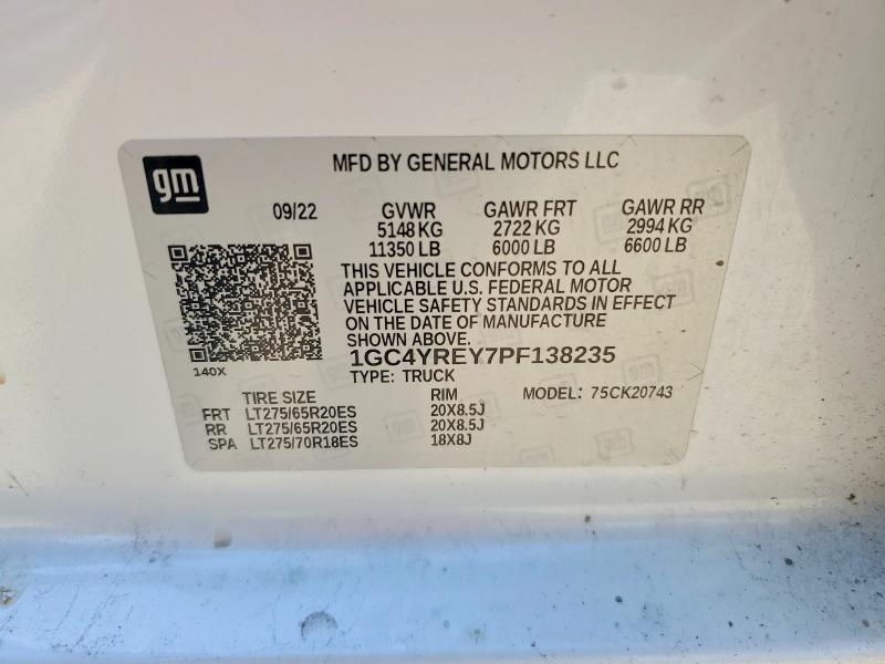 2023 Chevrolet Silverado მანქანა იყიდება აუქციონზე, vin: 1GC4YREY7PF138235, აუქციონის ნომერი: 77249835