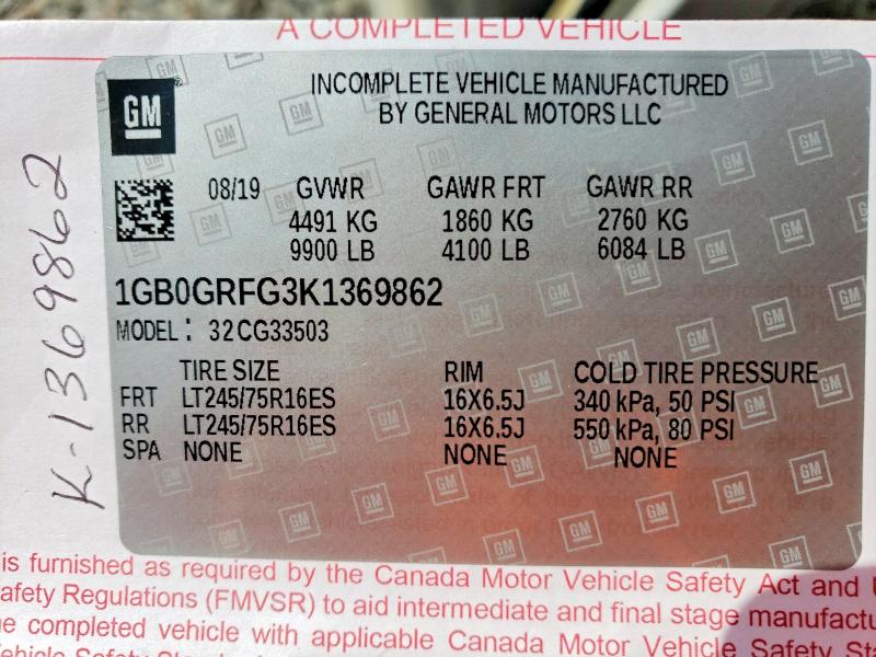 Aukcja sprzedaży 2019 Chevrolet Express, vin: 1GB0GRFG3K1369862, numer aukcji: 59601886