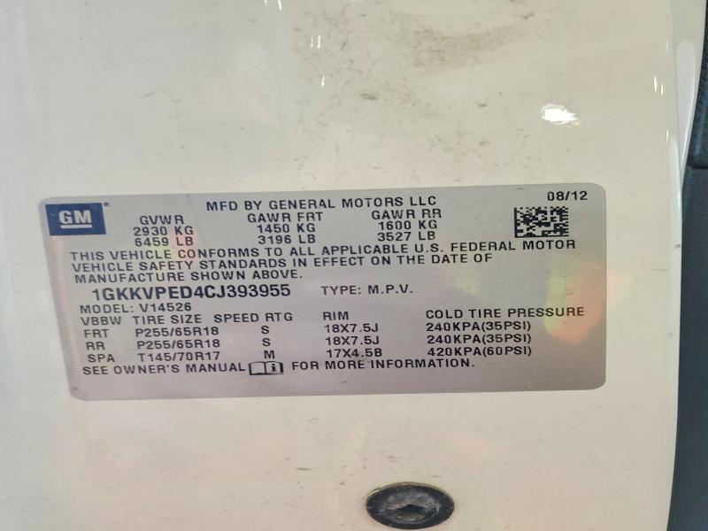 Aukcja sprzedaży 2012 Gmc Acadia, vin: 1GKKVPED4CJ393955, numer aukcji: 60017556
