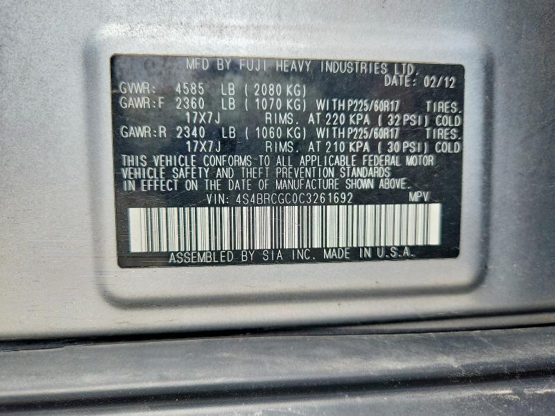 60084916 :رقم المزاد ، 4S4BRCGC0C3261692 vin ، 2012 Subaru Outback مزاد بيع
