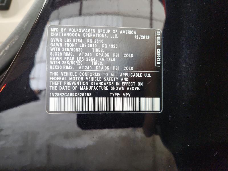 Продаж на аукціоні авто 2019 Volkswagen Atlas, vin: 1V2SR2CA6KC529158, номер лоту: 61706106