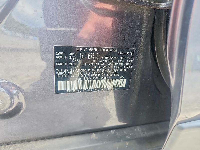 2022 Subaru Outback მანქანა იყიდება აუქციონზე, vin: 4S4BTAFC7N3112402, აუქციონის ნომერი: 60454246