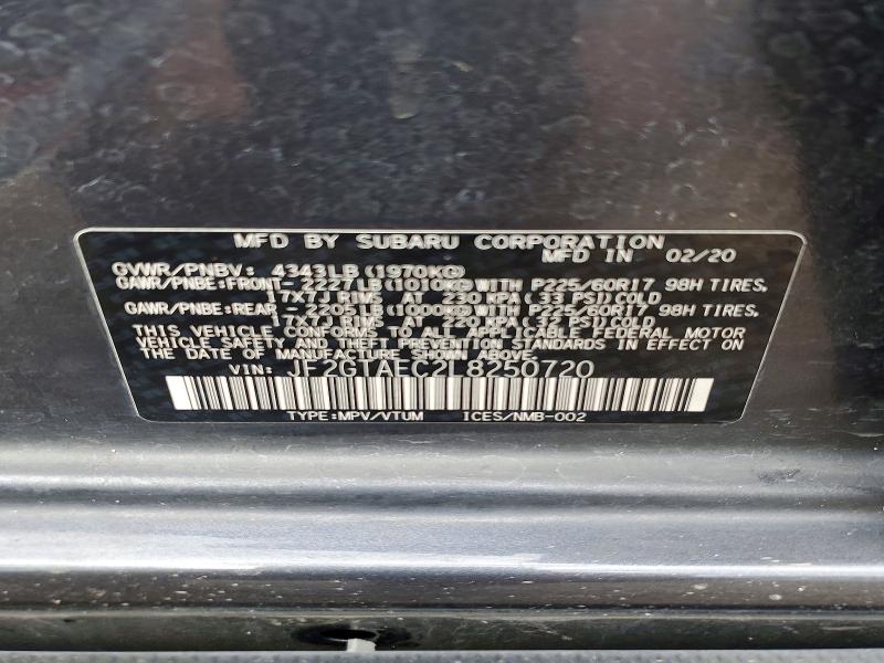 59738626 :رقم المزاد ، JF2GTAEC2L8250720 vin ، 2020 Subaru Crosstrek مزاد بيع