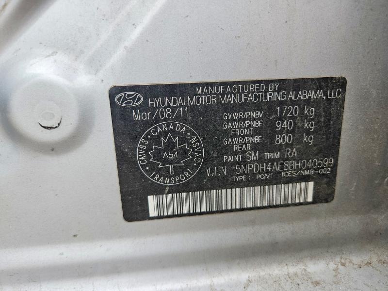 58617476 :رقم المزاد ، 5NPDH4AE8BH040599 vin ، 2011 Hyundai Elantra مزاد بيع