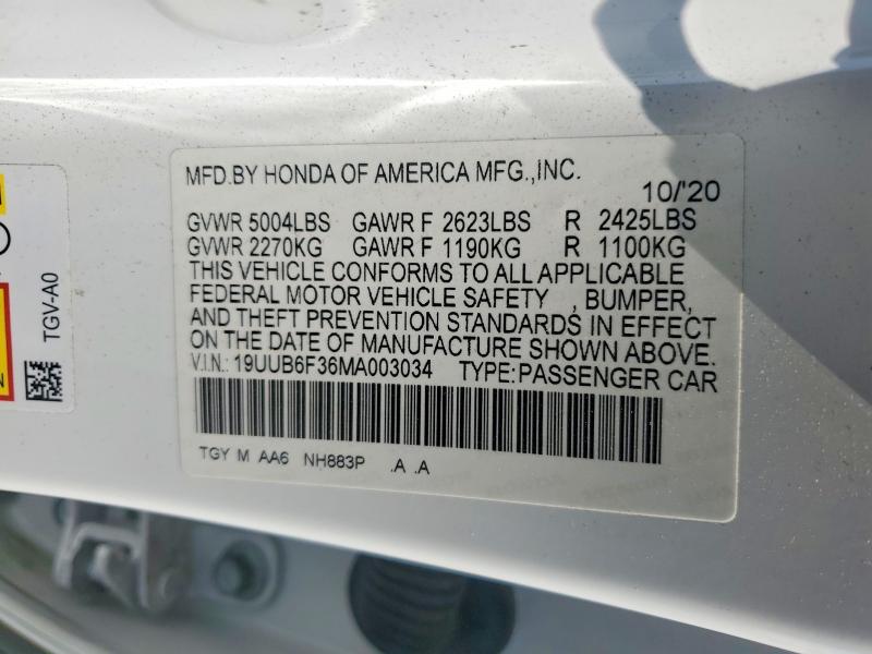 61122176 :رقم المزاد ، 19UUB6F36MA003034 vin ، 2021 Acura Tlx مزاد بيع