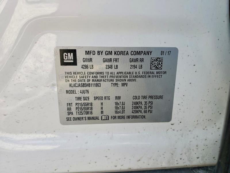 60485246 :رقم المزاد ، KL4CJASB5HB111863 vin ، 2017 Buick Encore مزاد بيع