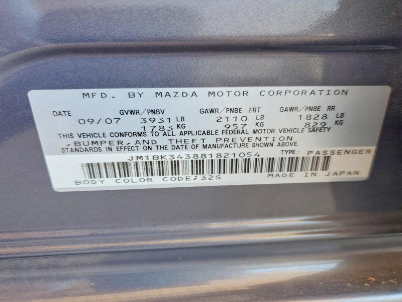 Aukcja sprzedaży 2008 Mazda 3, vin: JM1BK343881821054, numer aukcji: 59878236