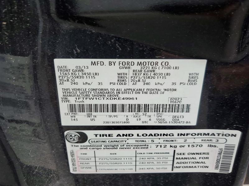 61604916 :رقم المزاد ، 1FTFW1CTXDKE49961 vin ، 2013 Ford F150 مزاد بيع