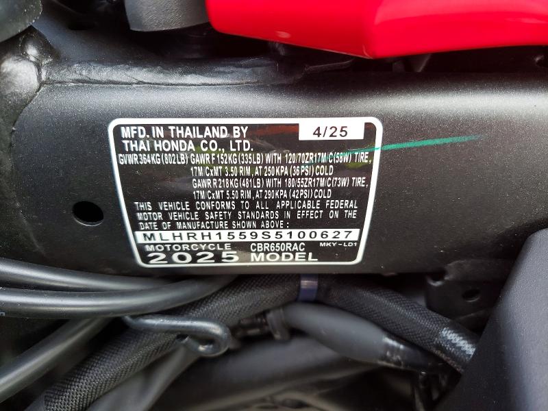Aukcja sprzedaży 2025 Honda Cbr650, vin: MLHRH1559S5100627, numer aukcji: 61785856