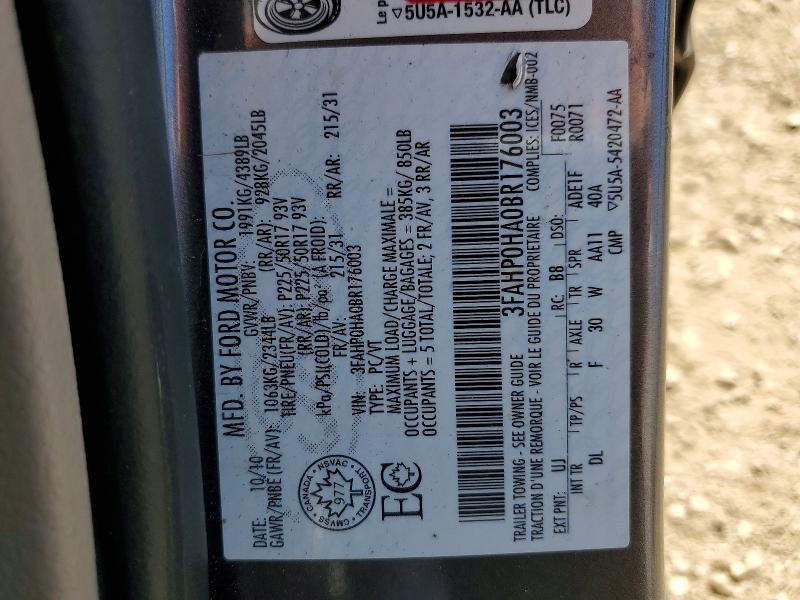 Продажа на аукционе авто 2011 Ford Fusion, vin: 3FAHP0HA0BR176003, номер лота: 62788776