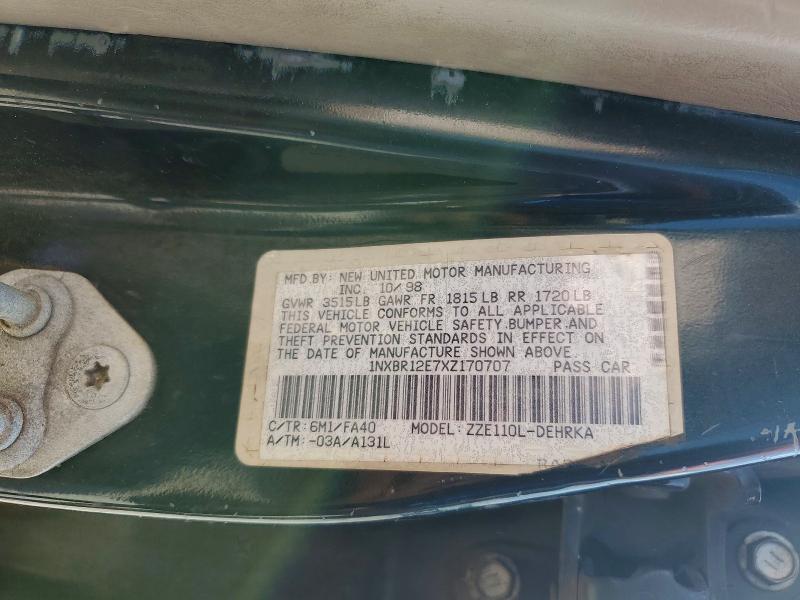 85771035 :رقم المزاد ، 1NXBR12E7XZ170707 vin ، 1999 Toyota Corolla مزاد بيع