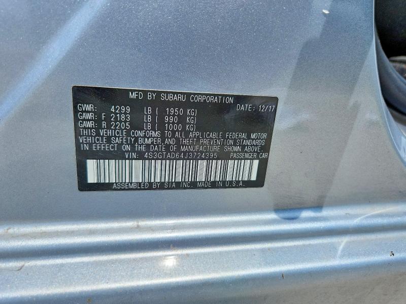 2018 Subaru Impreza მანქანა იყიდება აუქციონზე, vin: 4S3GTAD64J3724395, აუქციონის ნომერი: 61041206