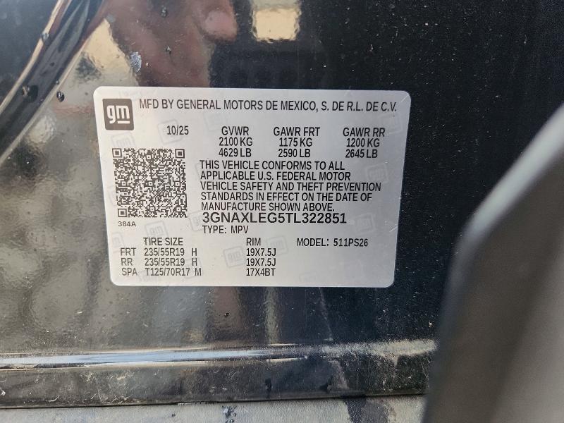 Aukcja sprzedaży 2026 Chevrolet Equinox, vin: 3GNAXLEG5TL322851, numer aukcji: 62513626