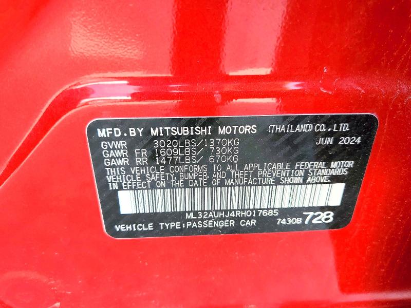 60150546 :رقم المزاد ، ML32AUHJ4RH017685 vin ، 2024 Mitsubishi Mirage مزاد بيع