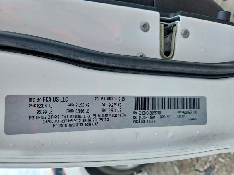 2019 Dodge Charger მანქანა იყიდება აუქციონზე, vin: 2C3CDXBG5KH757418, აუქციონის ნომერი: 60372926