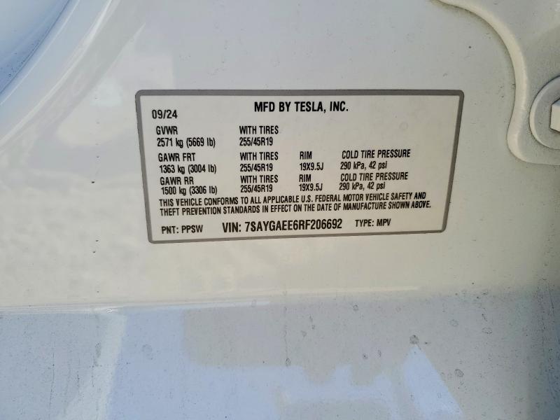 Aukcja sprzedaży 2024 Tesla Model Y, vin: 7SAYGAEE6RF206692, numer aukcji: 59860246