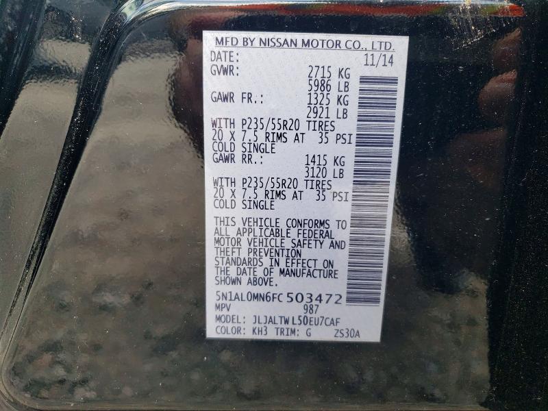 Aukcja sprzedaży 2015 Infiniti Qx60, vin: 5N1AL0MN6FC503472, numer aukcji: 59878566