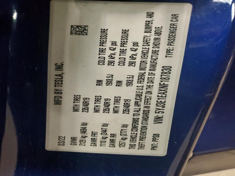 Aukcja sprzedaży 2022 Tesla Model 3, vin: 5YJ3E1EAXNF187830, numer aukcji: 60676686