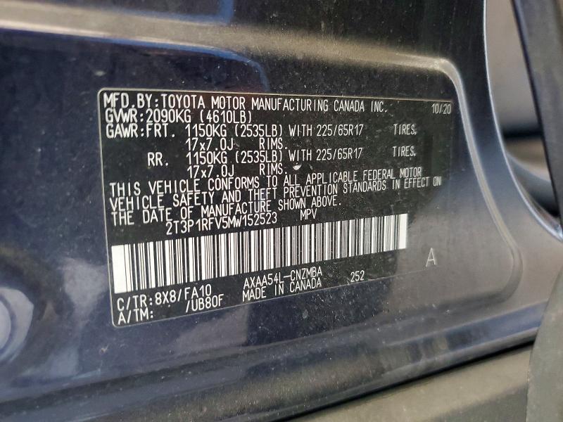 Aukcja sprzedaży 2021 Toyota Rav4, vin: 2T3P1RFV5MW152523, numer aukcji: 60152086