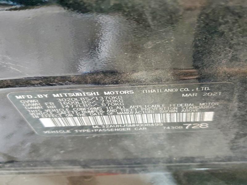 2021 Mitsubishi Mirage მანქანა იყიდება აუქციონზე, vin: ML32AUHJ5MH008499, აუქციონის ნომერი: 61312706