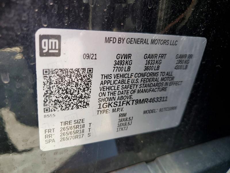 59367566 :رقم المزاد ، 1GKS1FKT9MR463311 vin ، 2021 Gmc Yukon Xl مزاد بيع