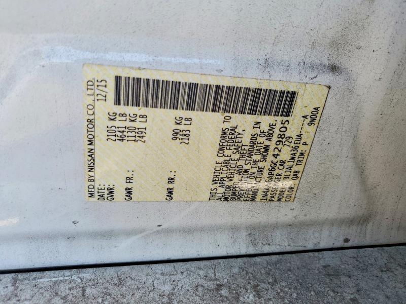 2016 Nissan Maxima მანქანა იყიდება აუქციონზე, vin: 1N4AA6AP6GC429805, აუქციონის ნომერი: 59064126