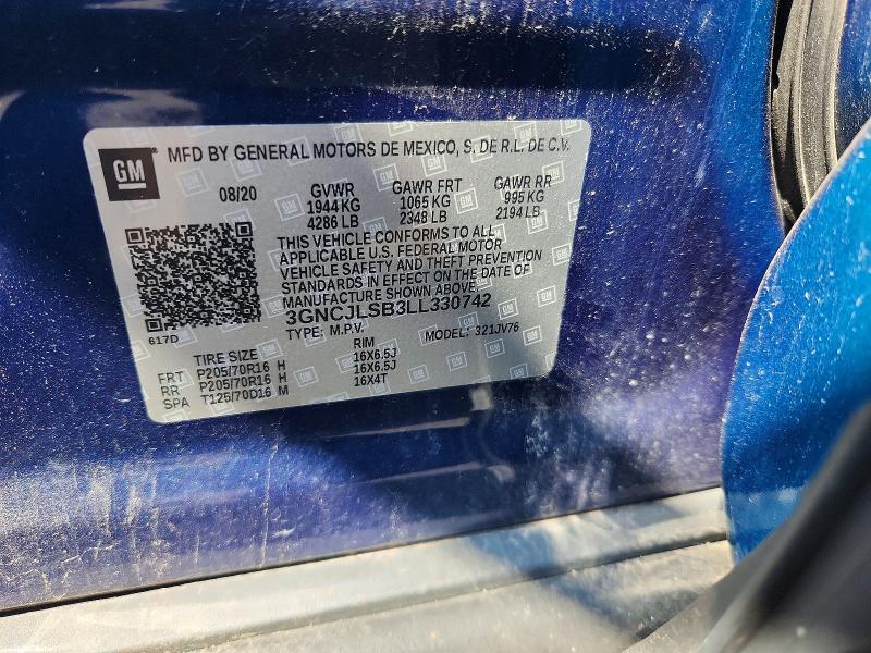 Aukcja sprzedaży 2020 Chevrolet Trax, vin: 3GNCJLSB3LL330742, numer aukcji: 60175106