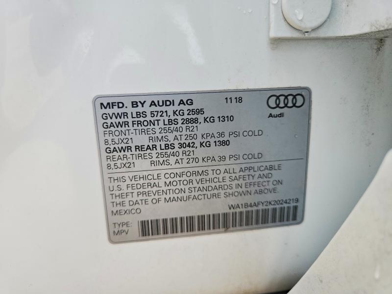62336056 :رقم المزاد ، WA1B4AFY2K2024219 vin ، 2019 Audi Sq5 مزاد بيع