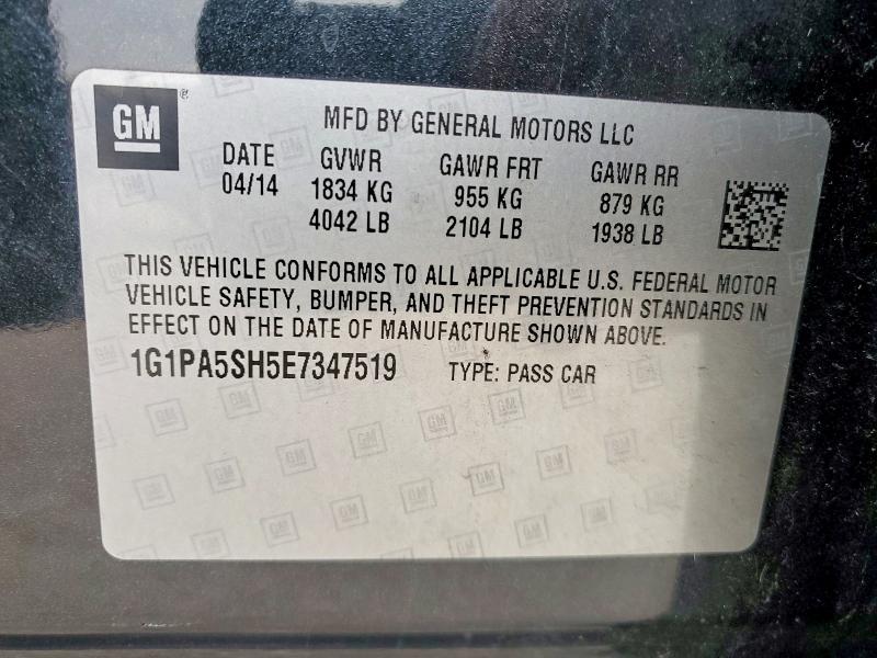 2014 Chevrolet Cruze მანქანა იყიდება აუქციონზე, vin: 1G1PA5SH5E7347519, აუქციონის ნომერი: 61987056