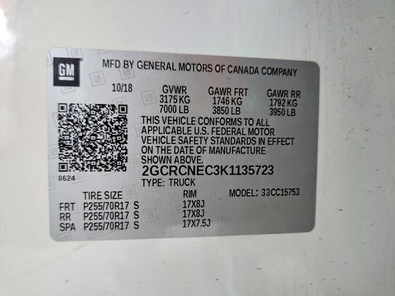 59379026 :رقم المزاد ، 2GCRCNEC3K1135723 vin ، 2019 Chevrolet Silverado Ld مزاد بيع