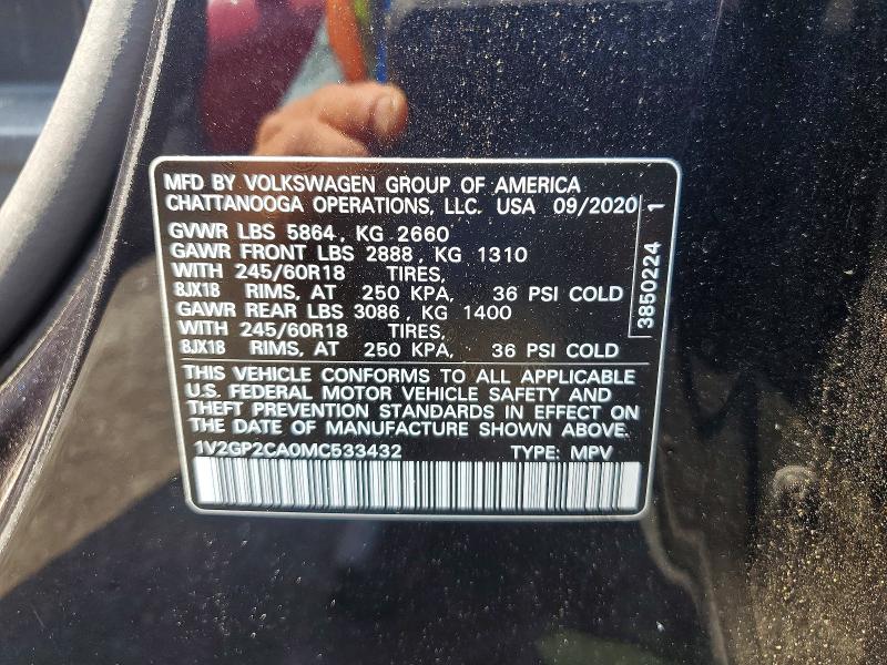 Aukcja sprzedaży 2021 Volkswagen Atlas, vin: 1V2GP2CA0MC533432, numer aukcji: 59583236