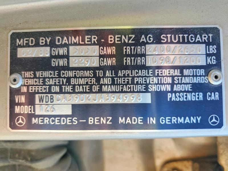 Aukcja sprzedaży 1988 Mercedes-benz 560, vin: WDBCA39D2JA394998, numer aukcji: 62683726