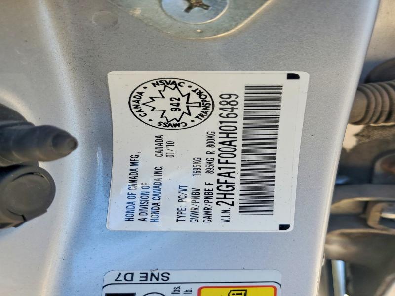 2010 Honda Civic მანქანა იყიდება აუქციონზე, vin: 2HGFA1F00AH016489, აუქციონის ნომერი: 60365336