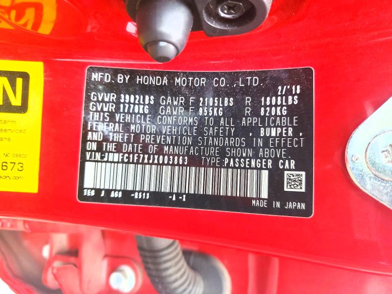 59679736 :رقم المزاد ، JHMFC1F7XJX003863 vin ، 2018 Honda Civic مزاد بيع