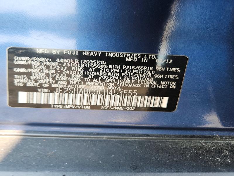 Продажа на аукционе авто 2012 Subaru Forester, vin: JF2SHABC9CH453555, номер лота: 61775376