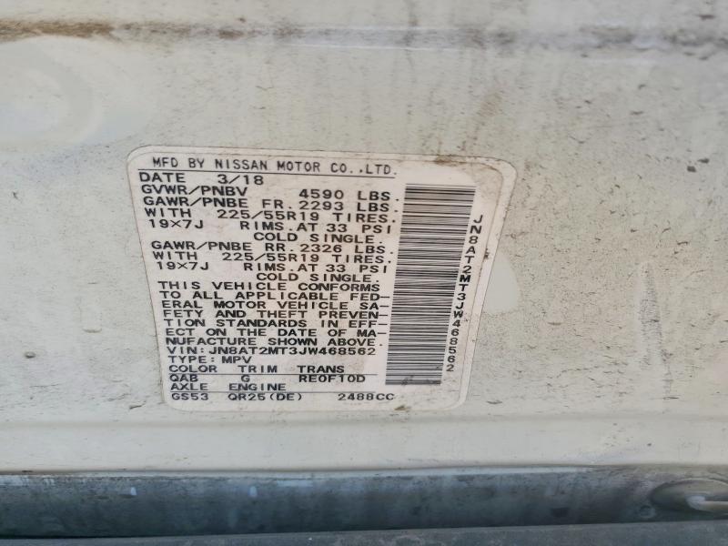 2018 Nissan Rogue მანქანა იყიდება აუქციონზე, vin: JN8AT2MT3JW468562, აუქციონის ნომერი: 60270356