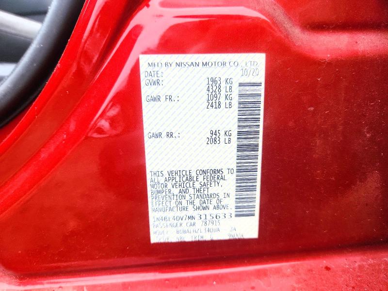 2021 Nissan Altima მანქანა იყიდება აუქციონზე, vin: 1N4BL4DV7MN315633, აუქციონის ნომერი: 62994206