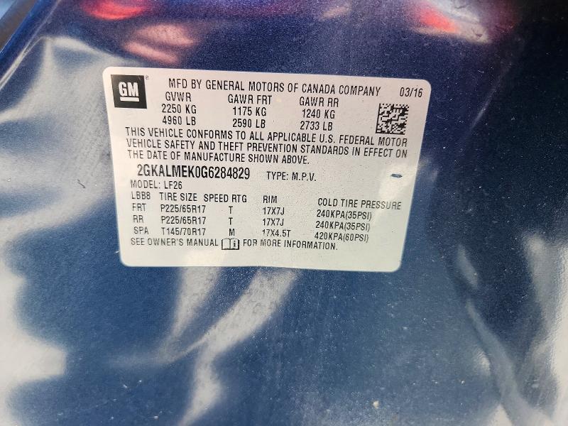 Aukcja sprzedaży 2016 Gmc Terrain, vin: 2GKALMEK0G6284829, numer aukcji: 60017176
