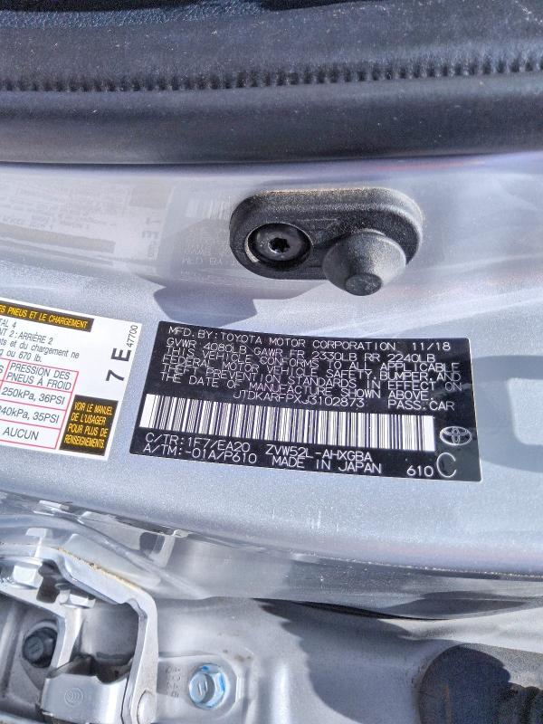 Aukcja sprzedaży 2018 Toyota Prius Prime, vin: JTDKARFPXJ3102873, numer aukcji: 60507826