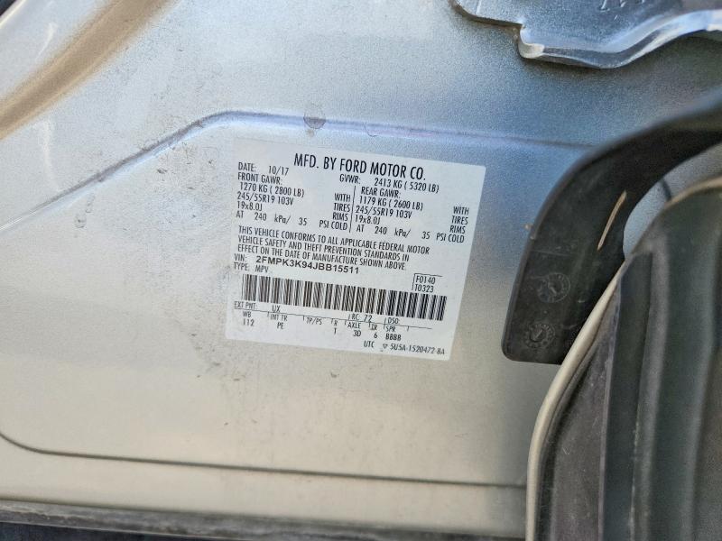 59900896 :رقم المزاد ، 2FMPK3K94JBB15511 vin ، 2018 Ford Edge مزاد بيع