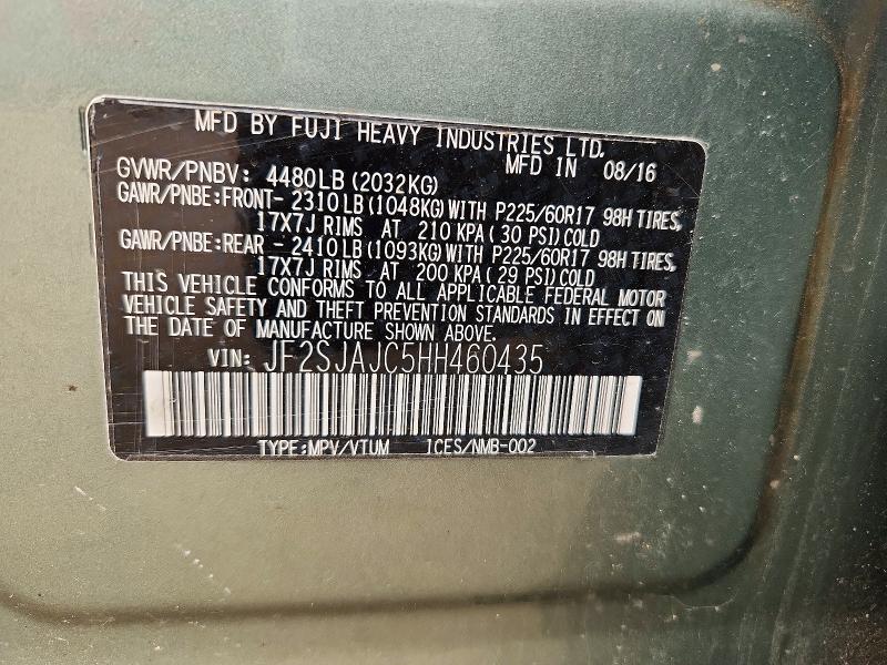 2017 Subaru Forester მანქანა იყიდება აუქციონზე, vin: JF2SJAJC5HH460435, აუქციონის ნომერი: 61011076