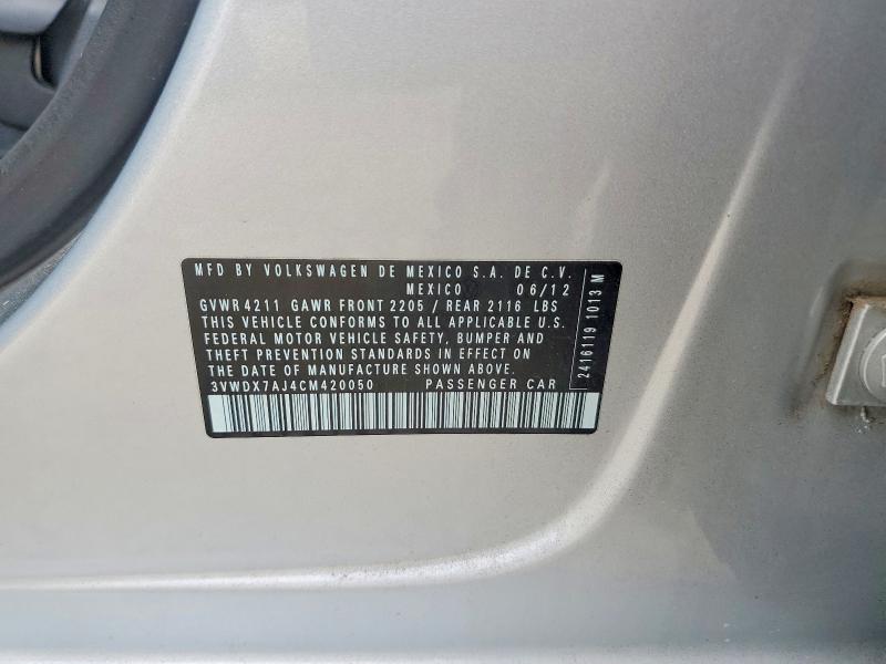 2012 Volkswagen Jetta მანქანა იყიდება აუქციონზე, vin: 3VWDX7AJ4CM420050, აუქციონის ნომერი: 61993966