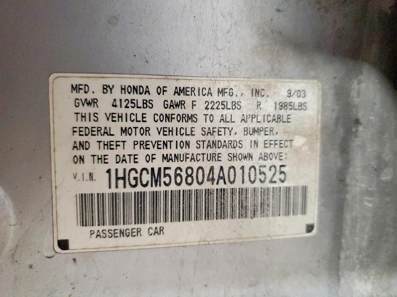 Продаж на аукціоні авто 2004 Honda Accord, vin: 1HGCM56804A010525, номер лоту: 60991646
