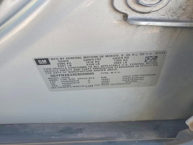 60814776 :رقم المزاد ، 3GYFNAE33CS500665 vin ، 2012 Cadillac Srx مزاد بيع