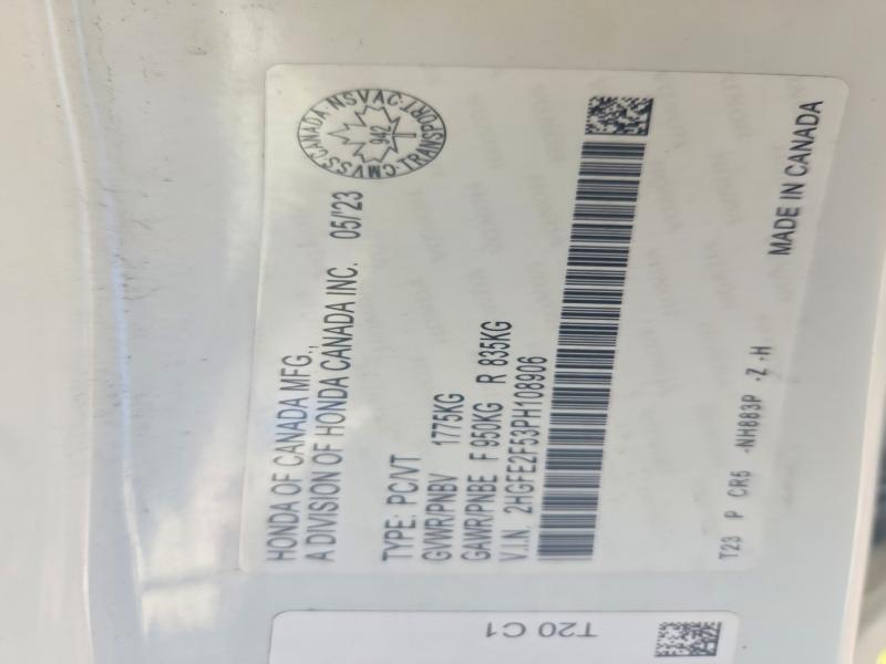 Продаж на аукціоні авто 2023 Honda Civic, vin: 2HGFE2F53PH108906, номер лоту: 57711306