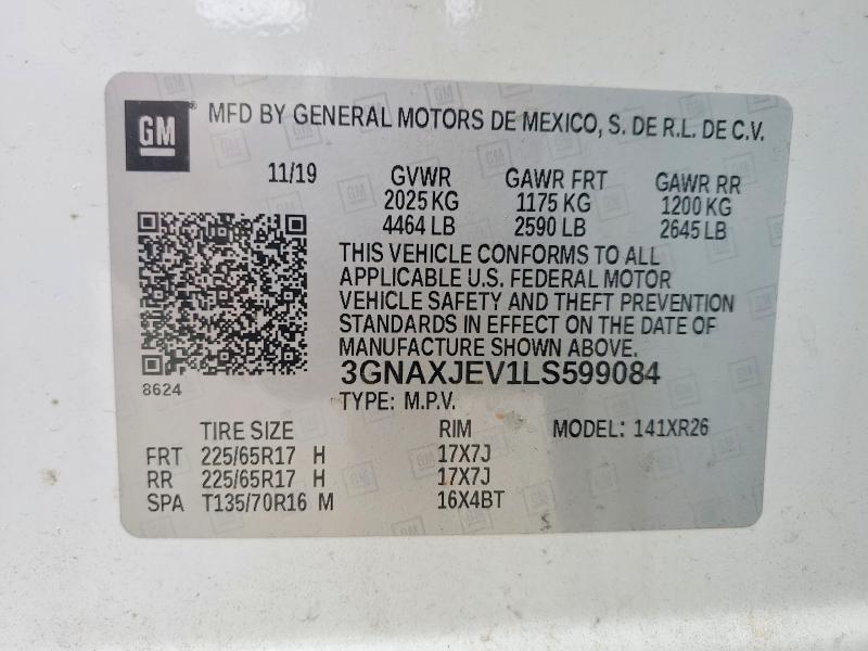 Продажа на аукционе авто 2020 Chevrolet Equinox, vin: 3GNAXJEV1LS599084, номер лота: 59312976