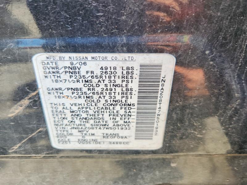 Aukcja sprzedaży 2007 Nissan Murano, vin: JN8AZ08T47W501932, numer aukcji: 60080856