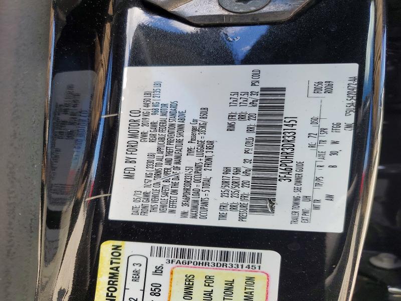 61919376 :رقم المزاد ، 3FA6P0HR3DR331451 vin ، 2013 Ford Fusion مزاد بيع